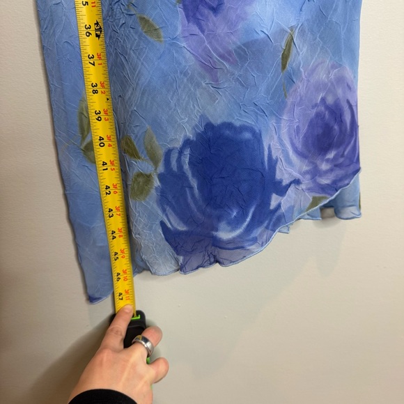 VTG Y2K IZ Byer Asymmetrical Midi Slip Dress Small 7 Blue Floral Fairycore 90s - Picture 6 of 6